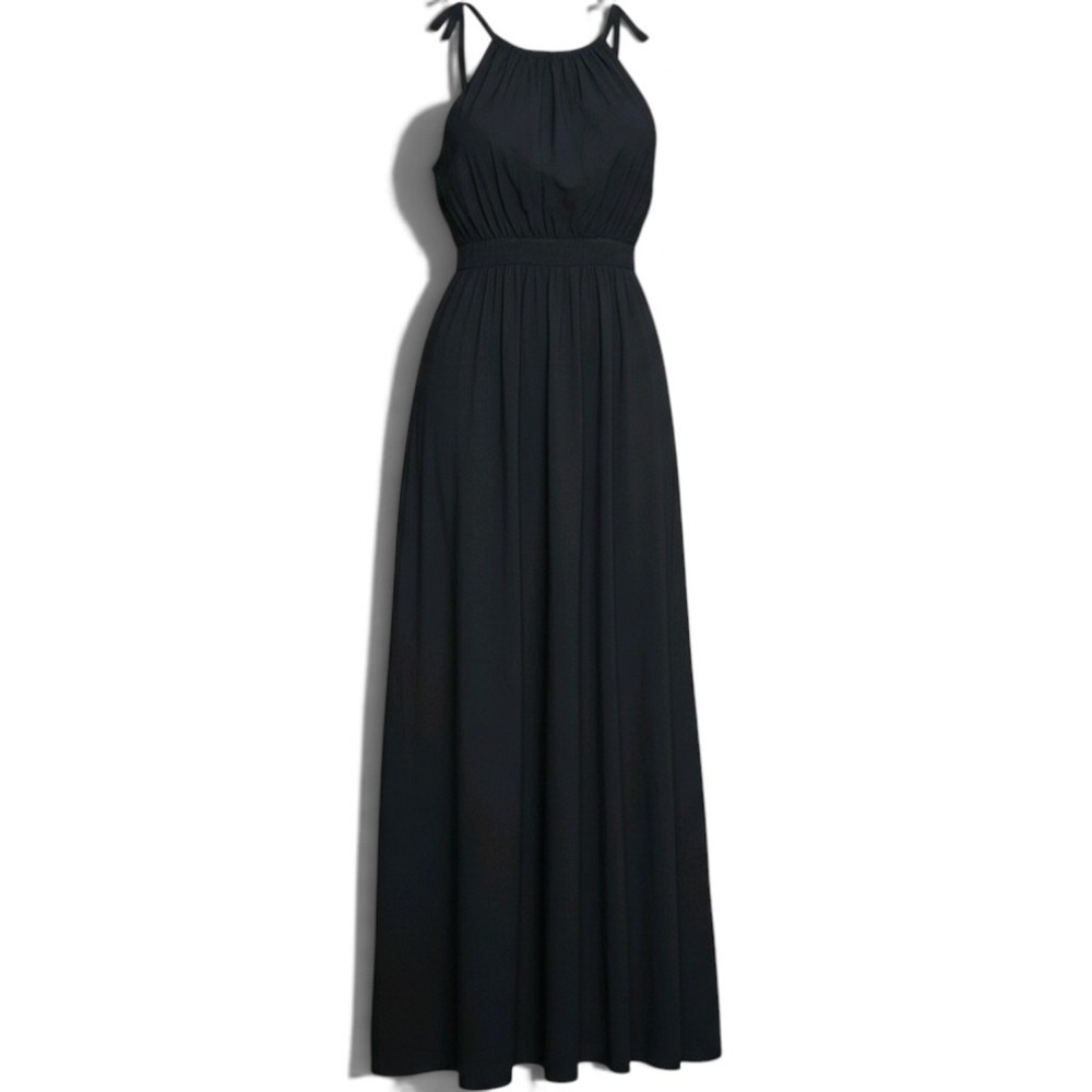 Theory Maxi Dress Womens 2 Criss Cross Back Black Silk Lined EUC
